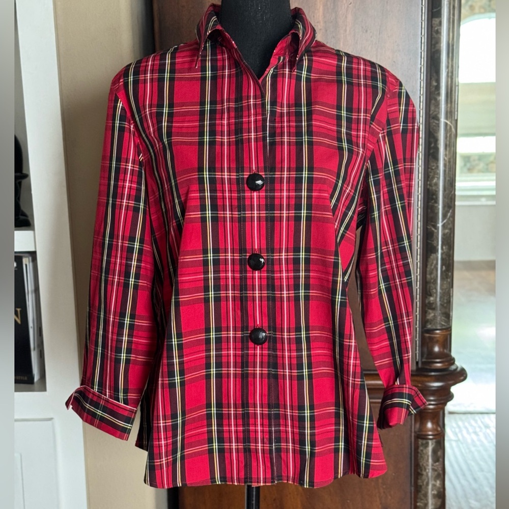 Foxcroft Red Plaid Button Down Shirt‎
